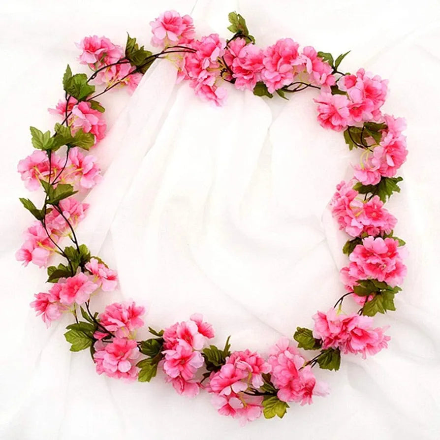 SATYAM KRAFT 1 Lines Artificial Cherry Blossom Rattan Flowers Vine | Hanging Garland for Home, Office, Mandir & Pooja Room | Diwali, Deepawali, Navratri & Wedding Festival Decoration 