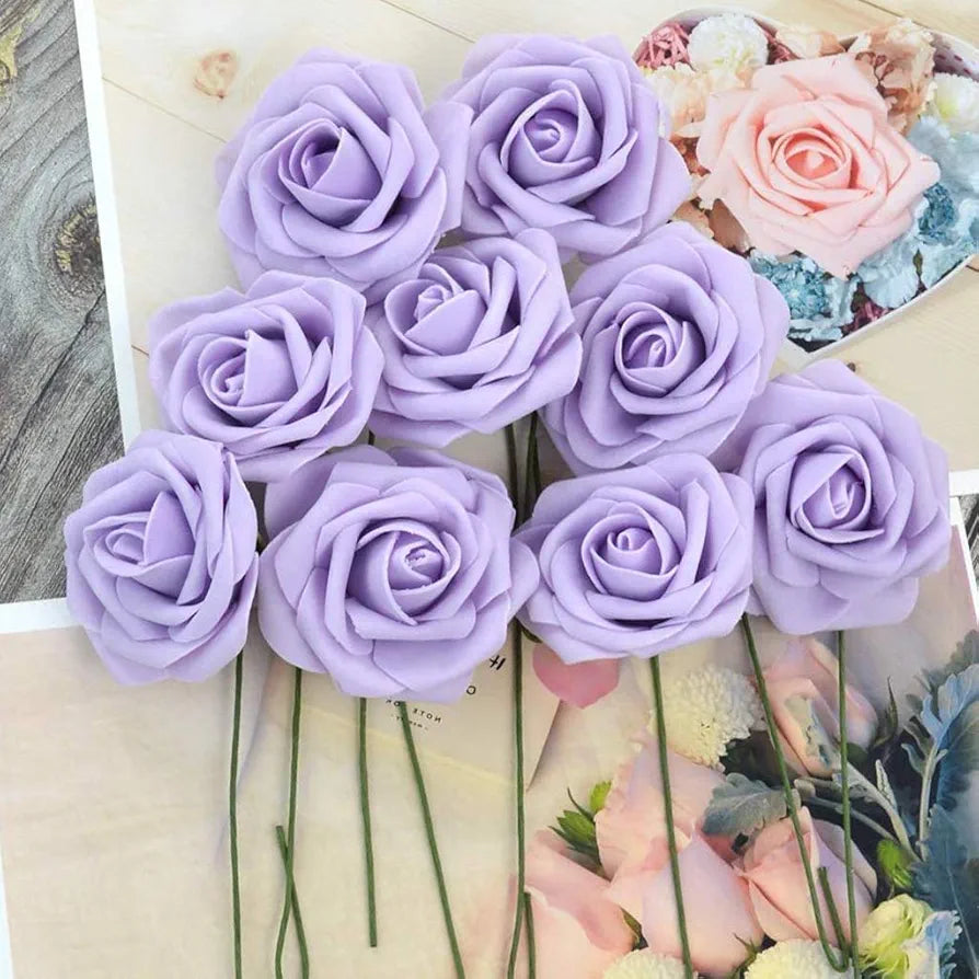 Higfra Artificial Flowers 25pcs Real Looking Fake Roses w/Stem for DIY Wedding Bouquets Centerpieces Arrangements Party Baby Shower Home Decorations