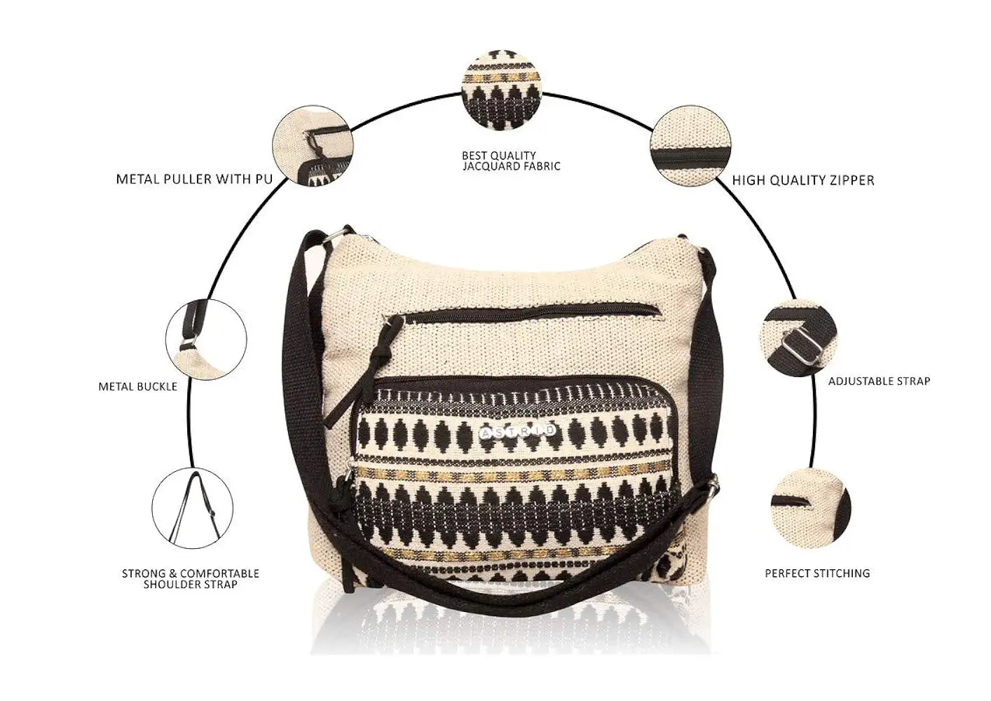 ASTRID Handmade Macrame Flap Over Sling Bag For Girls And Women