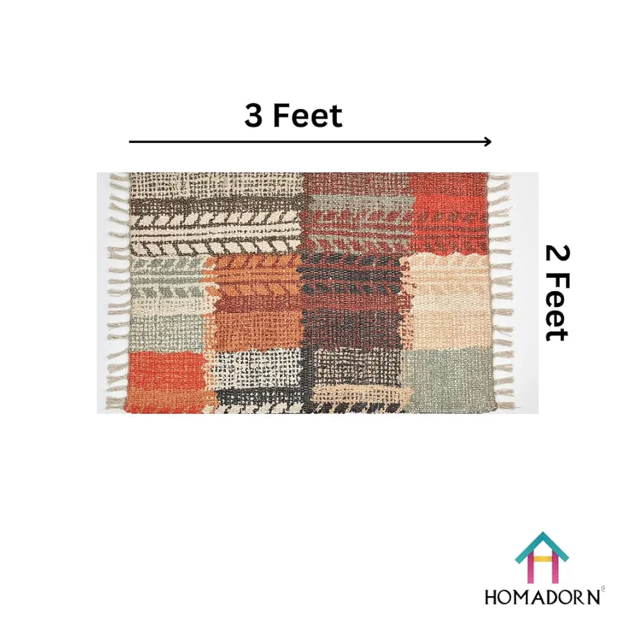 HOMADORN Handmade Sustainable Printed Modern Dhurrie/Rugs/Carpet Upcycled from Fabric for Living Room/Bedside Runner for Enhanced Décor 