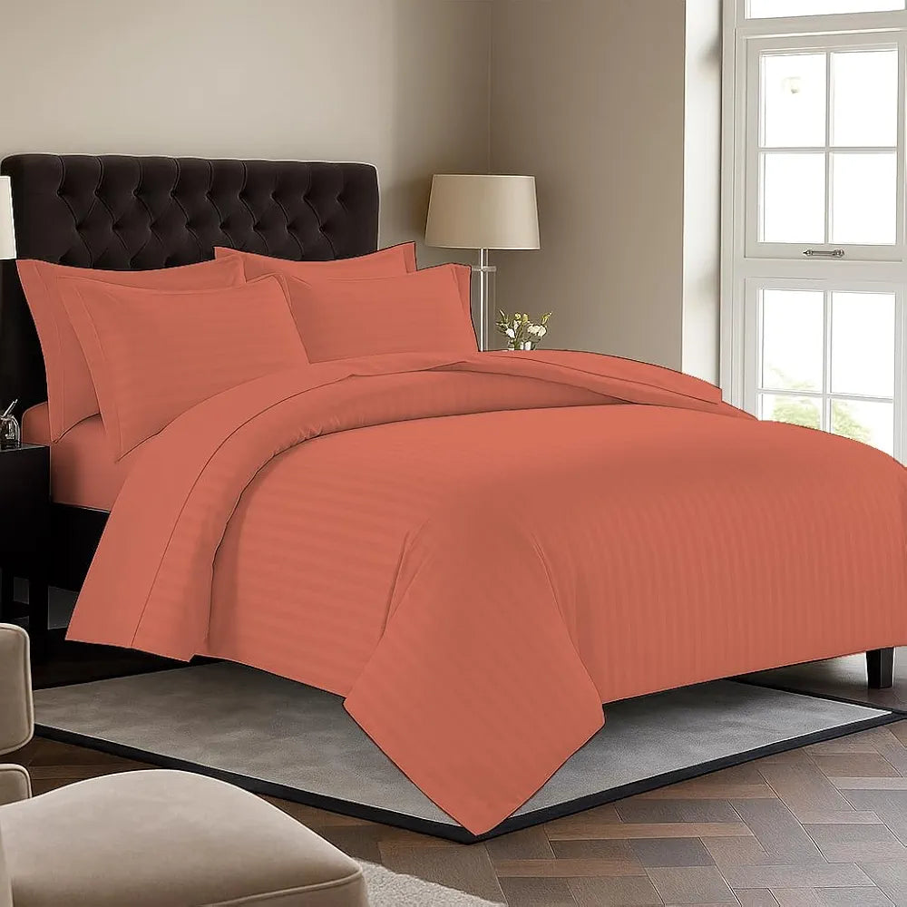 Trance Home Linen Zippered 100% Cotton 200 TC Satin Stripe Queen Duvet Cover Quilt Cover Razai Comforter Cover with 2 Pillow Covers 