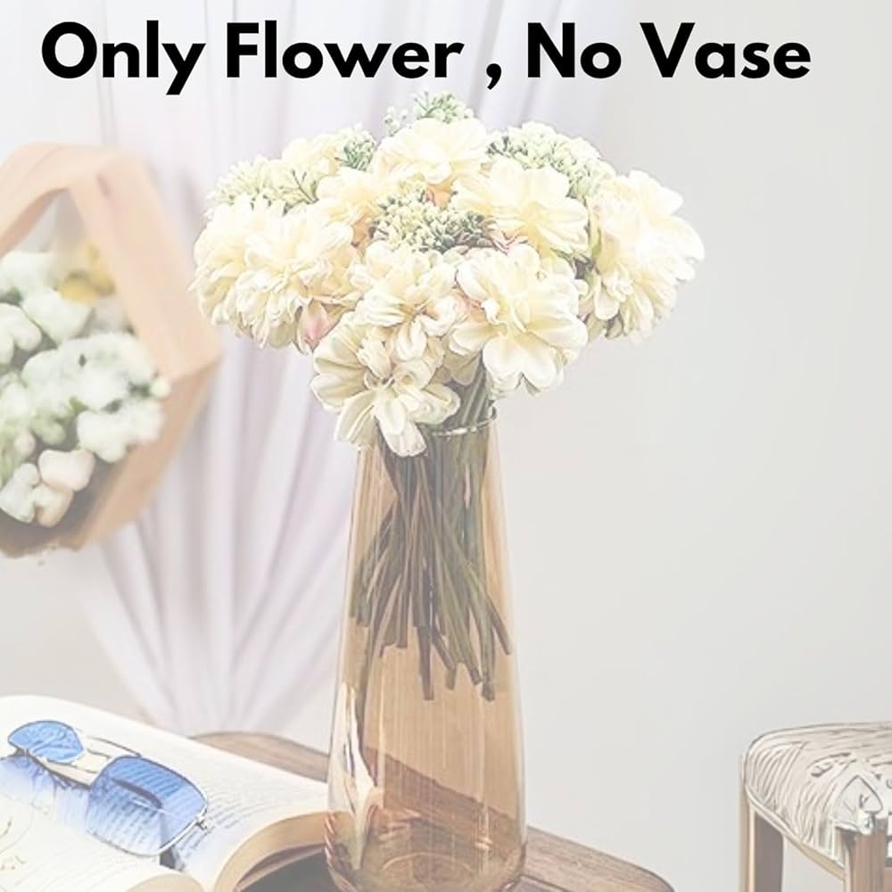 SATYAM KRAFT 1 Pcs Artificial Dahlia Flower Bunch – 7-Stem Faux Bouquet for Home, Office, Wedding & Party Decoration – Realistic Fabric Flower Arrangement  