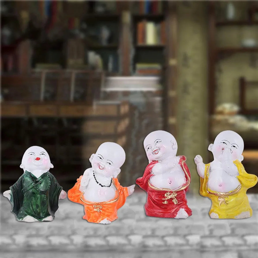 MARINER'S CREATION Polyresin Baby Laughing Buddha showpiece Multicolour, 4 Pieces