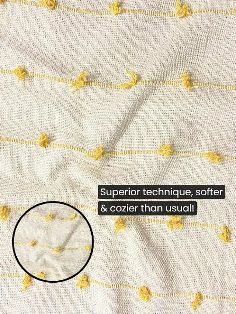SAJAVAT HOME Hand-Knitted Pure Cotton 3 Seater Sofa Throw | 80x52 Inches/204x132 Cm | Beige & Yellow Throw for Sofa, Bed, Chair & Travel - Ideal for All Season | Pack of 1