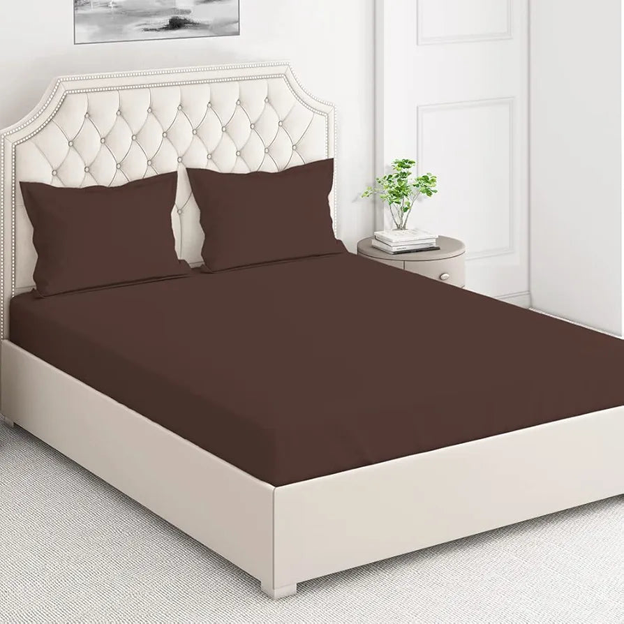 Layers 100% Cotton 144TC Elastic Fitted Bedsheet for Double Bed King Size with 2 Pillow Covers, , All Round Elastic, Moisture Absorbent, Skin Friendly - Be Bold Collection