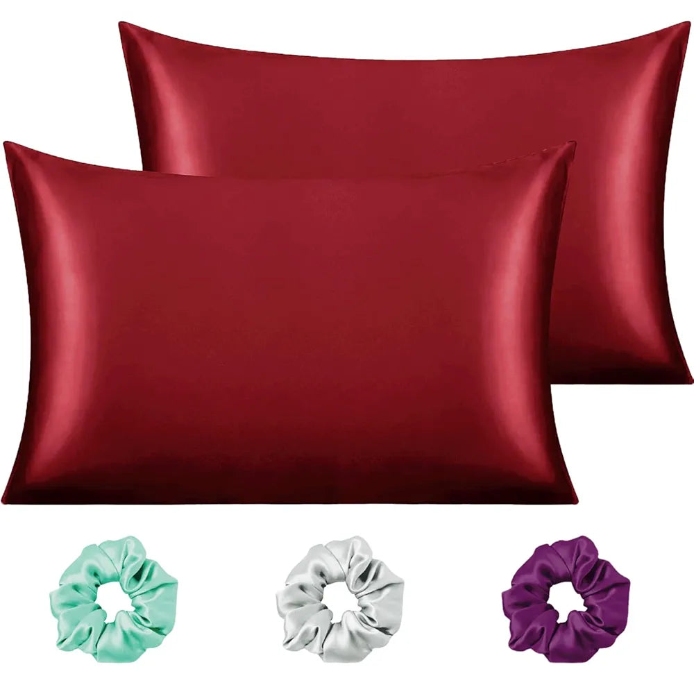 Cloth Fusion Satin Pillow Cover Set of 2 for Hair and Skin Care, Perfect Pillow case with 3 Satin Soft Scrunchies for Women 