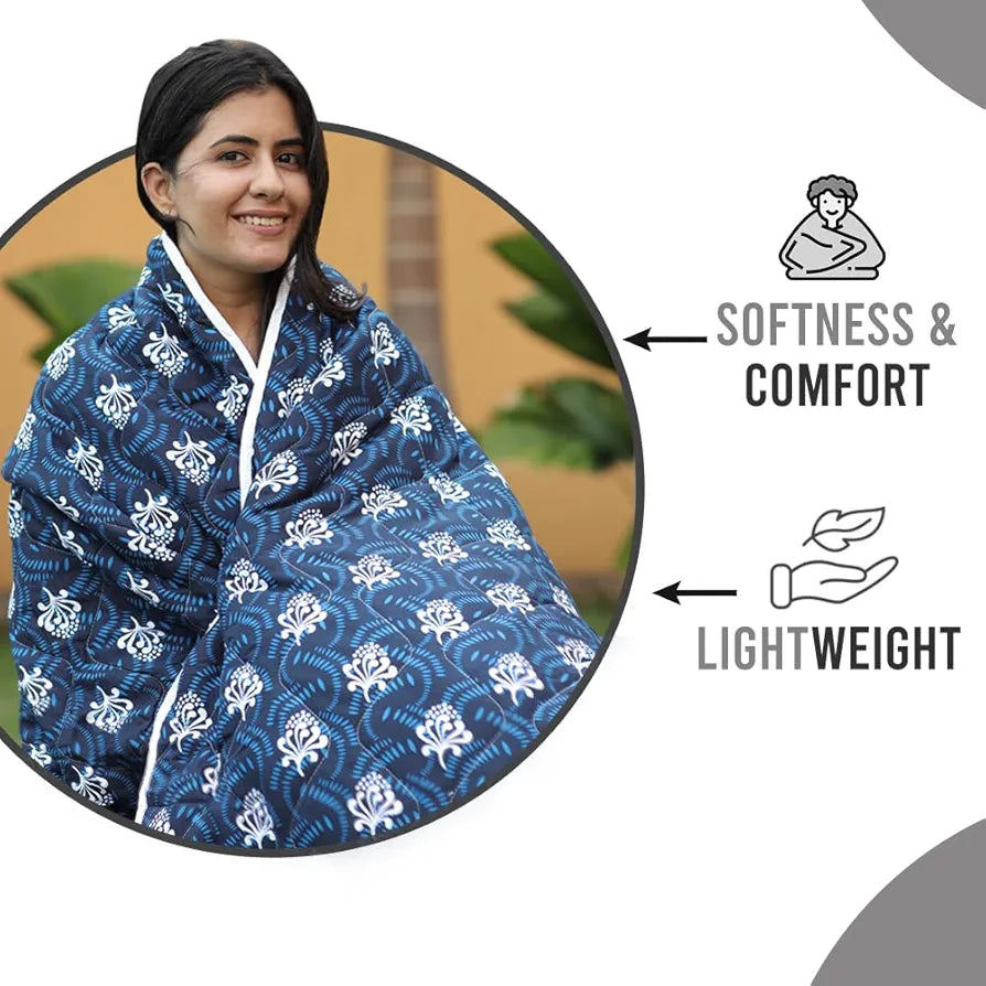 Divine Casa Microfibre Printed Reversible 120 GSM Single Bed Size Quilt Lightweight Comforter Blanket for All Weather | TC - 120