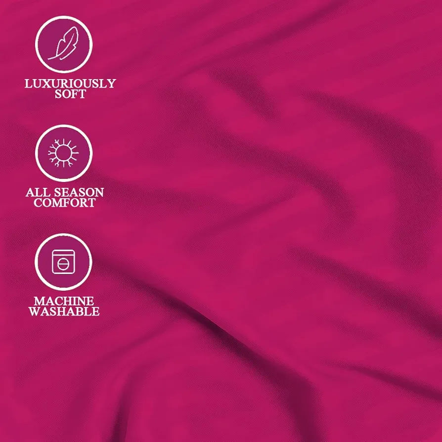 Trance Home Linen 100% Cotton 78x66 inch 200TC Satin Stripe Elastic Fitted Bedsheet | Daily Use Double Bed Fitted Bedspread with 2 Pillow Covers 