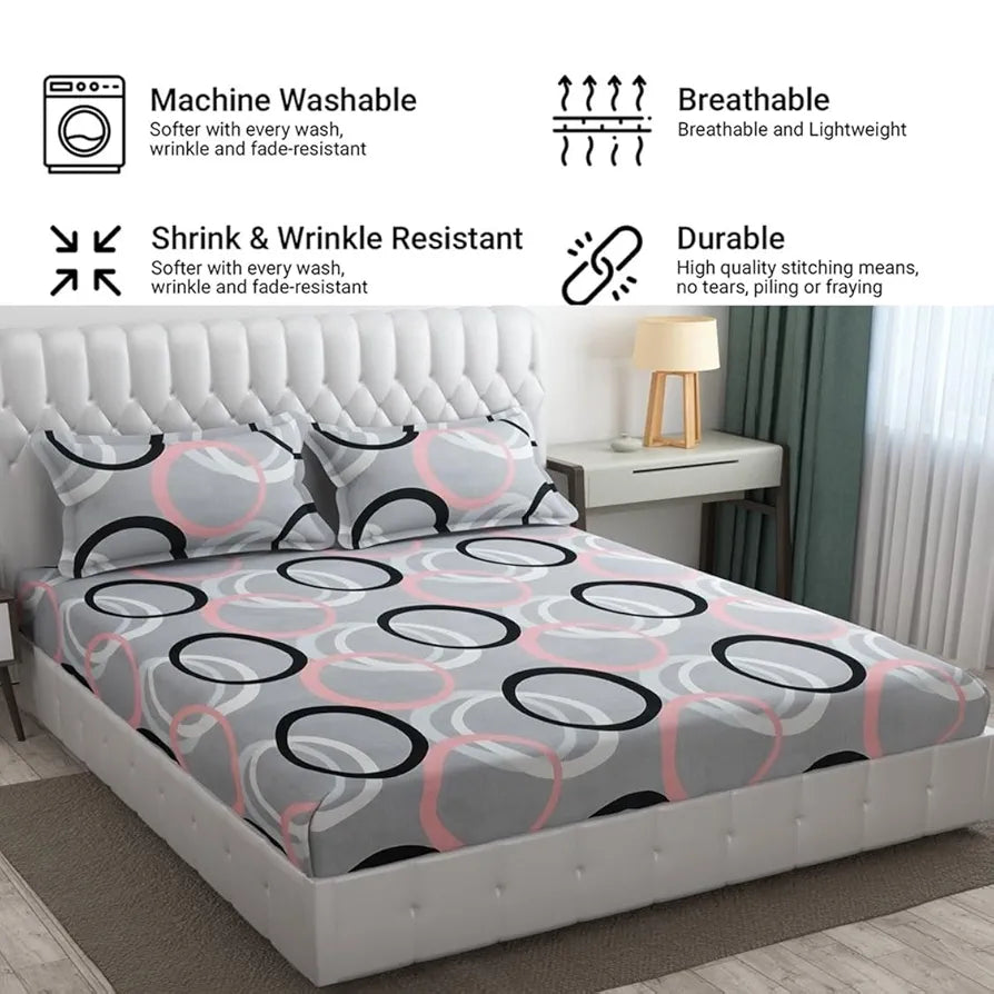 FRESH FROM LOOM Wrinkle Free Hypo-Allergenic Microfiber King Bedsheet for Double Bed | Floral Design Bed Spread with 2 Pillow Covers , 144 TC