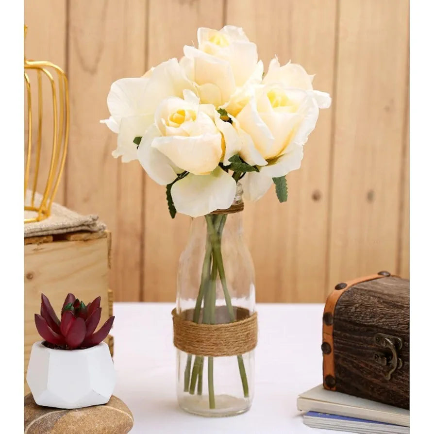 SATYAM KRAFT 1 Bunch Artificial Rose Flower Fabric Bouquet for Home Decor,Bedroom,Balcony, Wedding Decoration, Engagement Decor Items   