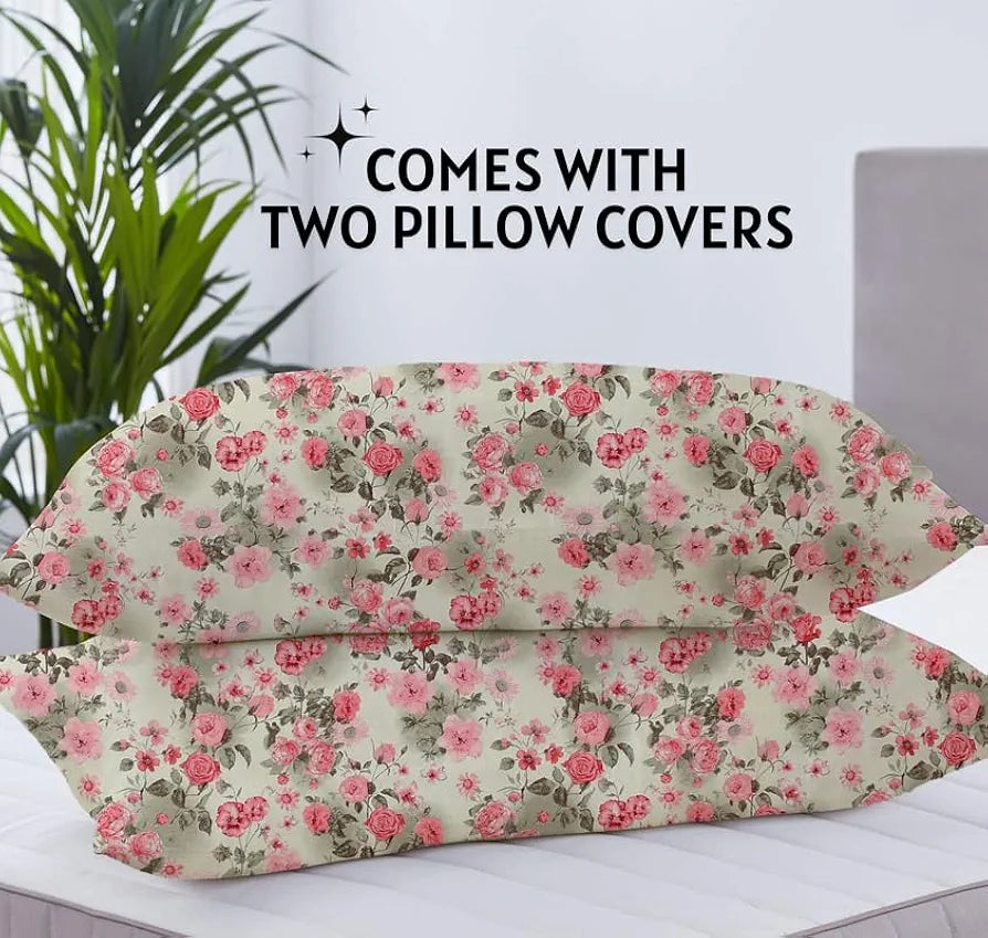 HOMEKART Floral Printed Cotton Feel Double Bedsheet with 2 Pillow Covers |200 Tc Soft, Breathable & Wrinkle-Free| Premium Printed Bedsheet for Home Bedroom 