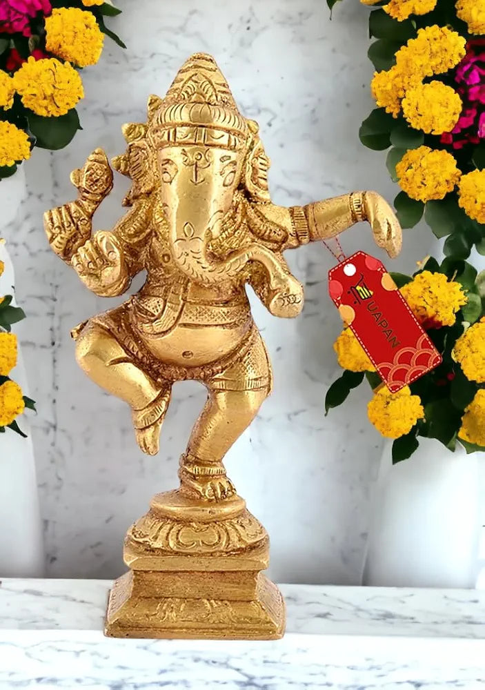 UAPAN Brass Dancing Ganesha Idol, Pooja Pooja Temple Daily Worship 100% Brass Material I Ganesh Brass Idol 