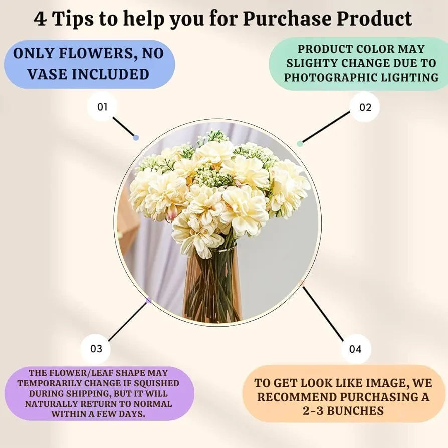 SATYAM KRAFT 1 Pcs Artificial Dahlia Flower Bunch – 7-Stem Faux Bouquet for Home, Office, Wedding & Party Decoration – Realistic Fabric Flower Arrangement  