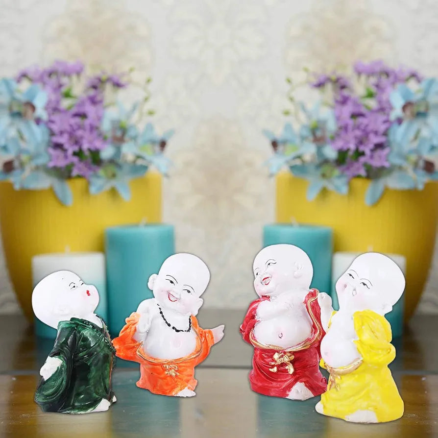 MARINER'S CREATION Polyresin Baby Laughing Buddha showpiece Multicolour, 4 Pieces