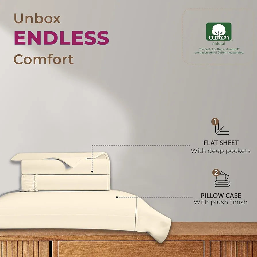 Trance Home Linen 100% Cotton 78x72 inch King Elastic Fitted Bedsheet | 400 Thread Count Premium Hotel Quality Fitted Plain Elastic Bedsheet with 2 Pillow Covers 