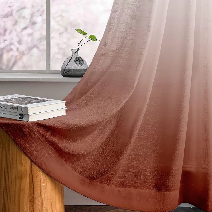 HOMADORN Ombre Printed Linen Textured Sheer Curtains for Living Room, Bedroom, Dining Room, Kitchen, Bathroom 