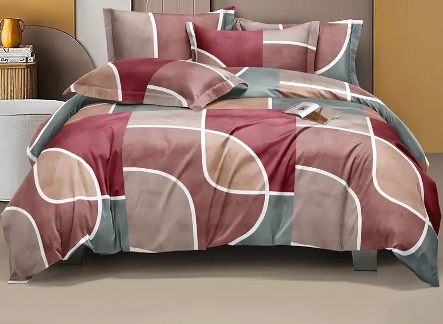 THE HOME STYLE 400 TC Cotton Feel Glace Cotton Elastic Fitted All Around Printed Queen Size Double Bed Bedsheet wih 2 Pillow Cover 