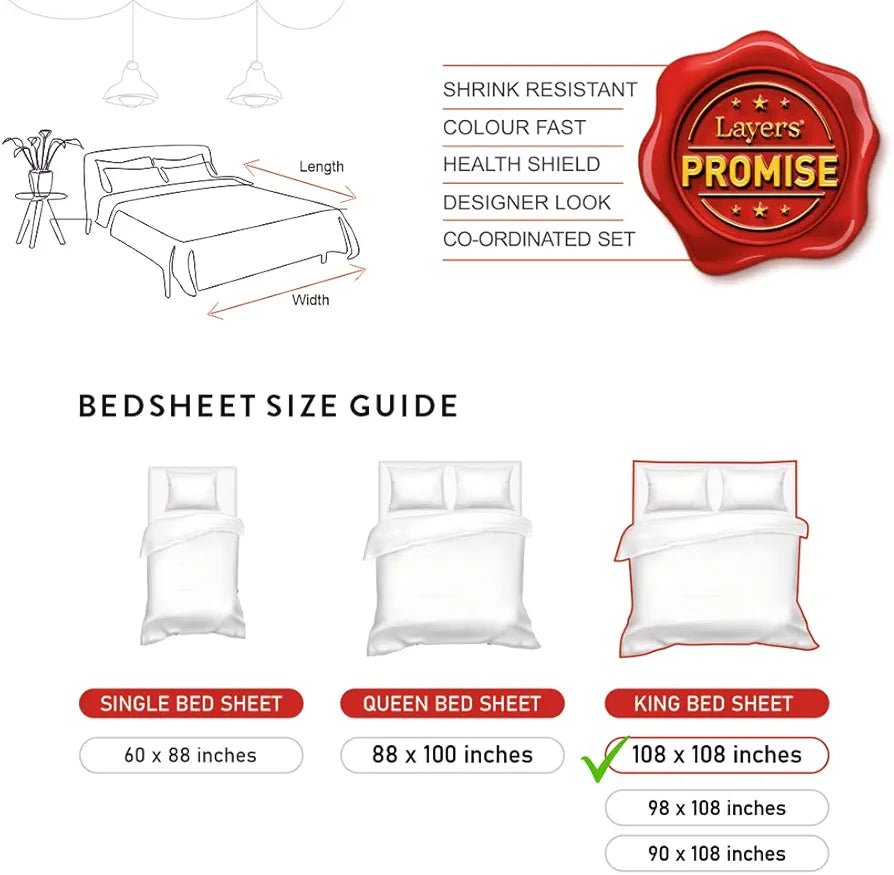 Layers Marigold 100% Cotton Bedsheet Set for All Seasons - Lightweight, Moisture Absorbent, Machine Washable & Easy to Care - Gift for Housewarming & More - 144 TC - King Size 