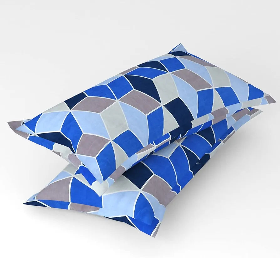 Homefab India 144 TC Microfiber Double Bedsheet with 2 Pillow Covers - Blue, Geometric