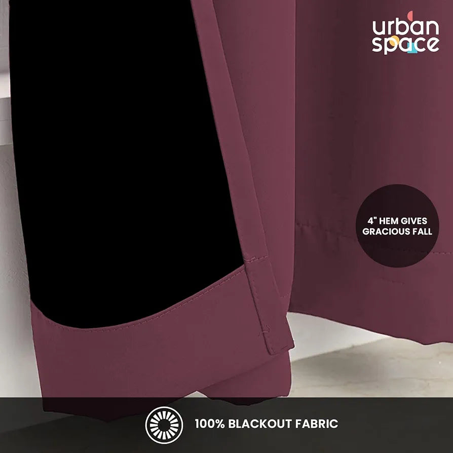 Urban Space 100% Blackout Curtains for Window 5 Feet Set of 2, Thermal Insulated Curtains with Eyelets and Tiebacks, Solid Curtain for Living Room Home Decor 