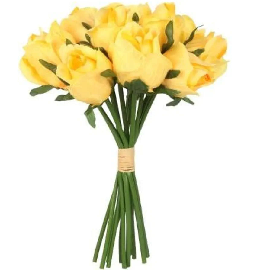 VERVENIX Set of 12 Artificial Rose Flower Bunches for Vase  – Premium Decorative Gift Items for Living Room, Bedroom, Wedding, Party, and Events 