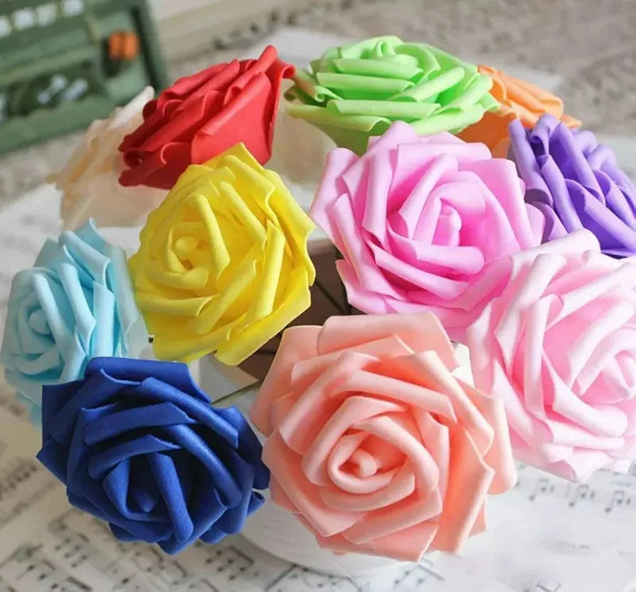 SATYAM KRAFT 12 Pcs Big Artificial Foam Rose Flowers | Ideal for DIY Crafts, Pooja Thali, Navratri, Diwali, Karwa Chauth, Durga Puja, Wedding, Mandap, Birthday & Home Decoration.