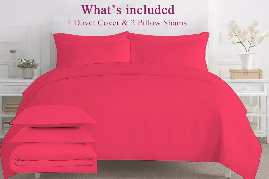 Trance Home Linen Zippered 100% Cotton 200TC Satin Stripe King Size Duvet Cover Quilt Cover Blanket Cover Razai Comforter Cover with 2 Pillow Covers 