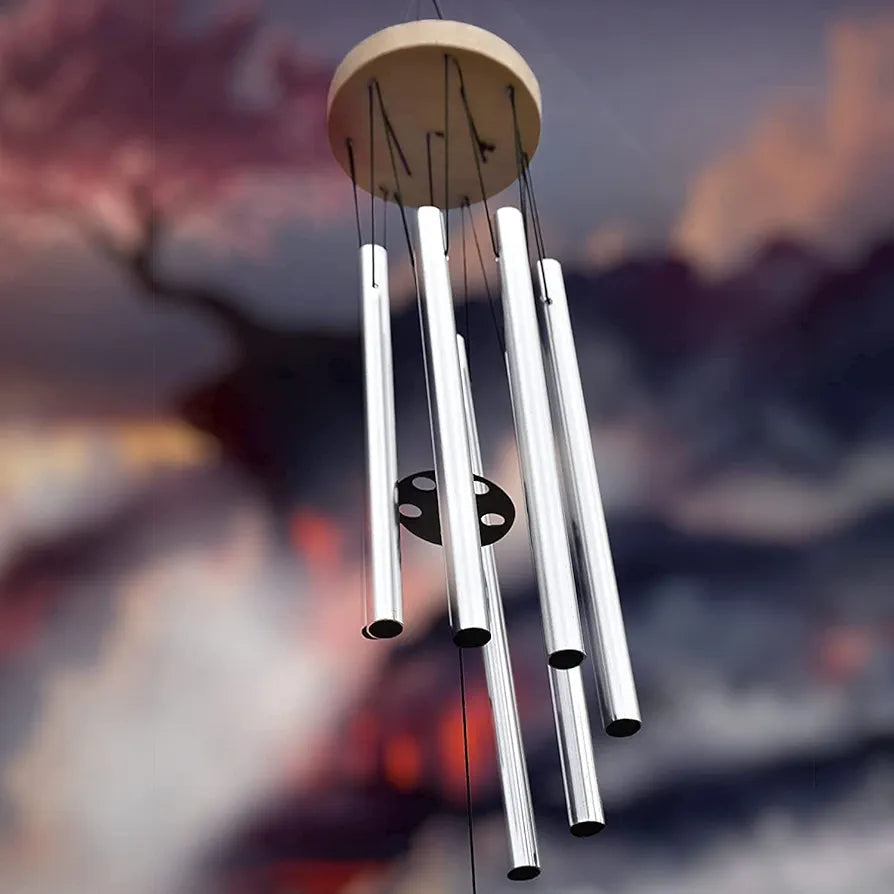 KharidoLive Aluminium 7 Pipe Silver Wind Chimes For Home Positive Energy | Home Decor Item | 24 Inch Long 