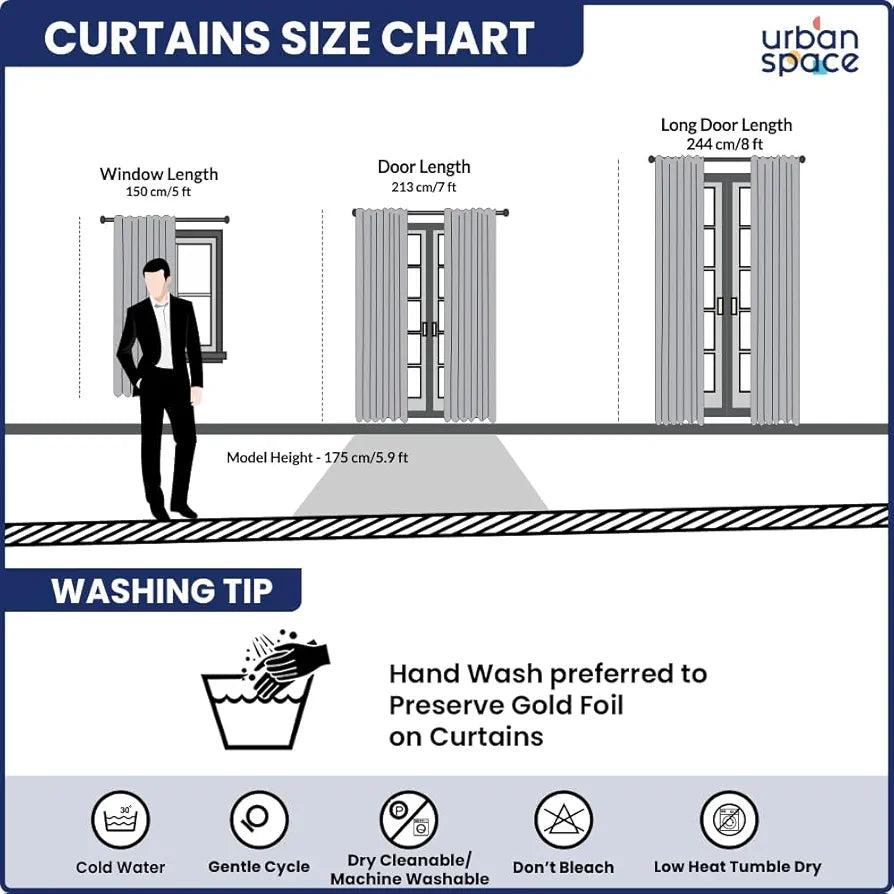 Urban Space Blackout Curtain for Living Room, Gold Foil Printed 80-85% Blackout Decorative Curtain, Eyelet with Tieback Curtains for Home Decor, 1 Piece 