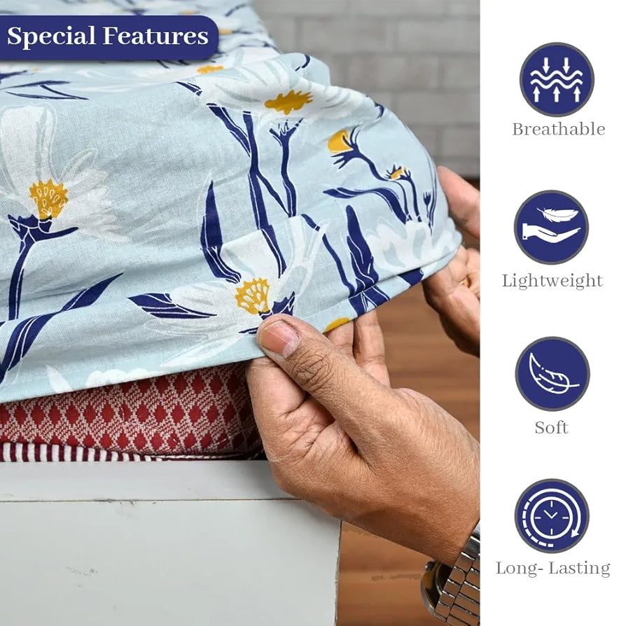 Divine Casa Floret 100% Cotton Double Fitted Bedsheet | 144 TC | Deep Pocket Design | Soft & Breathable Fabric | Durable & Easy Care | 200 x 150 + 25 CM, Water Orchid