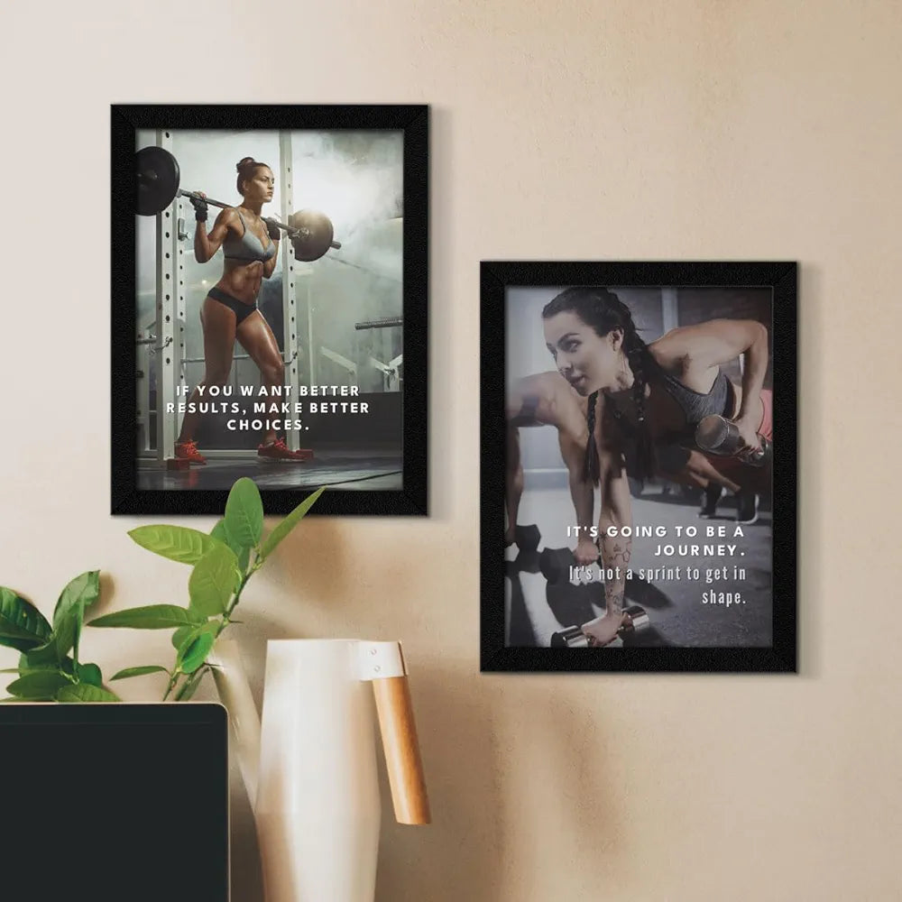 ArtX Paper Big Gym Health Quotes Wall Frame Art Painting, Multicolor, Inspirational, 10X13 inches each, 20 X 26 inches combined, Set of 4