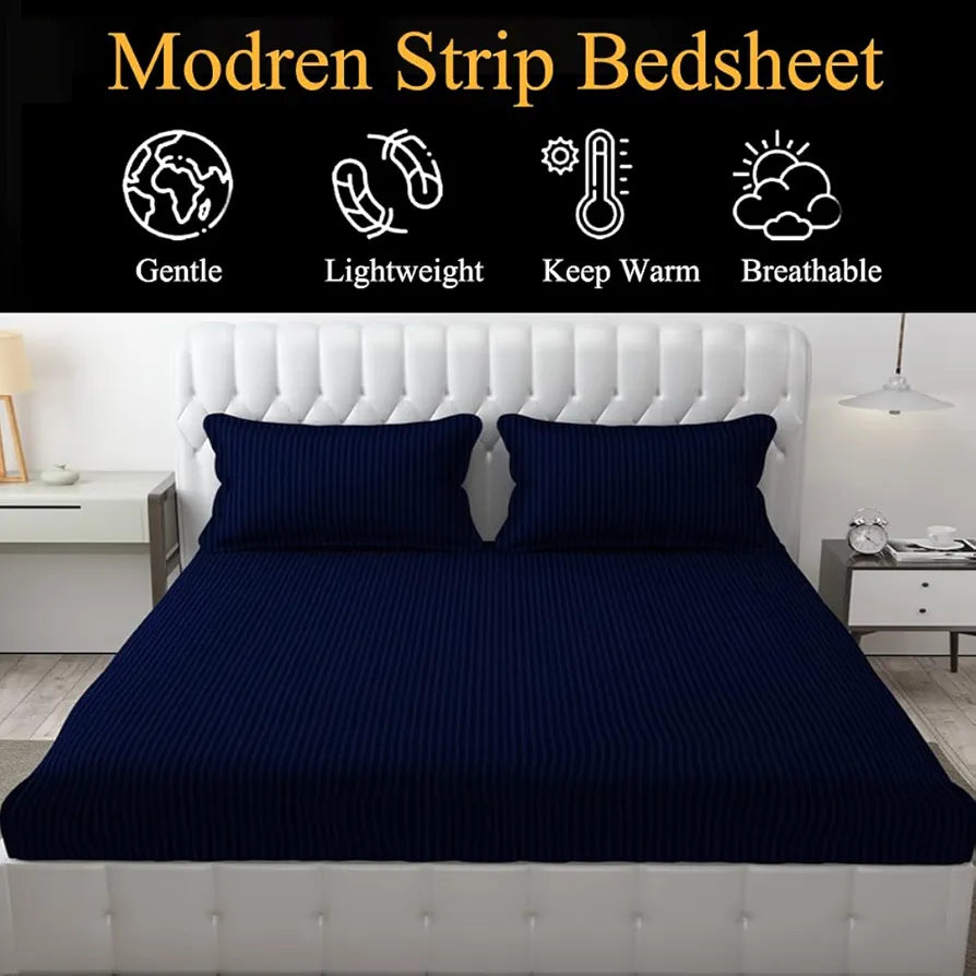 FRESH FROM LOOM Microfiber Wrinkle Resistant | Soft Skin Safe | Breathable Queen Size Flat Bedsheets | Hotel & Home | Double Bedsheet Set with 2 Pillow Covers 