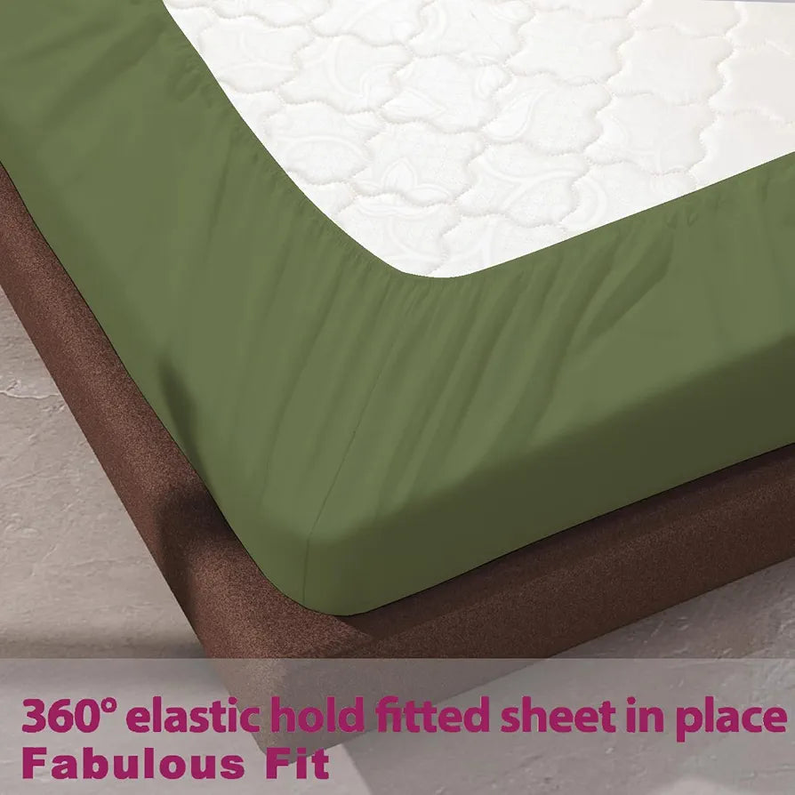 Trance Home Linen 100% Cotton 78x72 inch King Elastic Fitted Bedsheet | 400TC Soft Durable Plain Fitted Elastic Bed Sheet with 2 Pillow Covers 