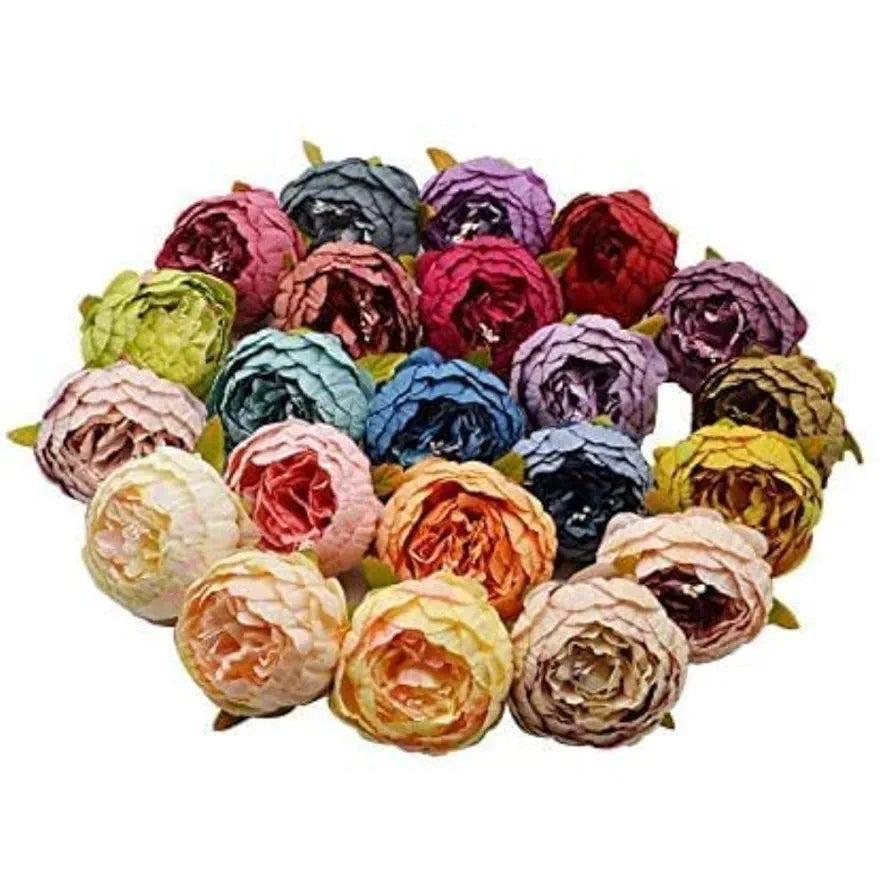 SATYAM KRAFT 6 Pcs Artificial Fabric Rose Flower Heads | Handmade Peony Style Flowers for DIY Crafting, Gift Packing, Bouquet Making, Wedding, Home, Diwali & Event Decoration 
