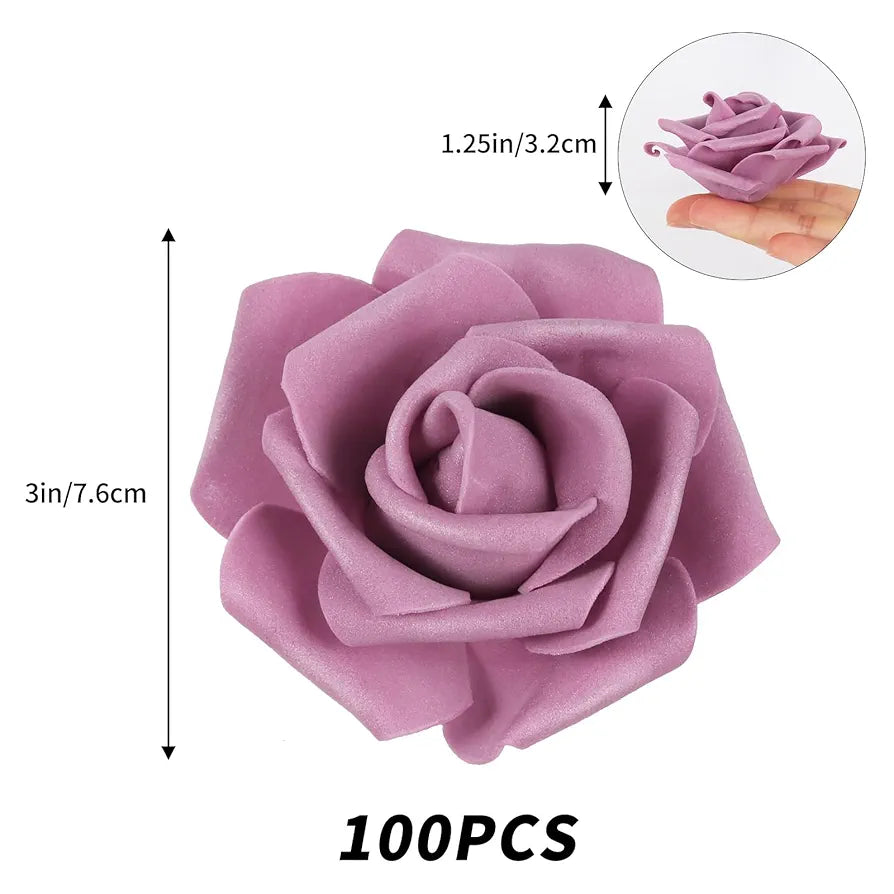 IPOPU Artificial Rose Flower Heads, 100pcs Dusty Rose Foam Fake Roses Bulk 3inch Stemless Faux Flowers for DIY Wedding Baby Shower Centerpieces Arrangements Party Tables Home Decor 