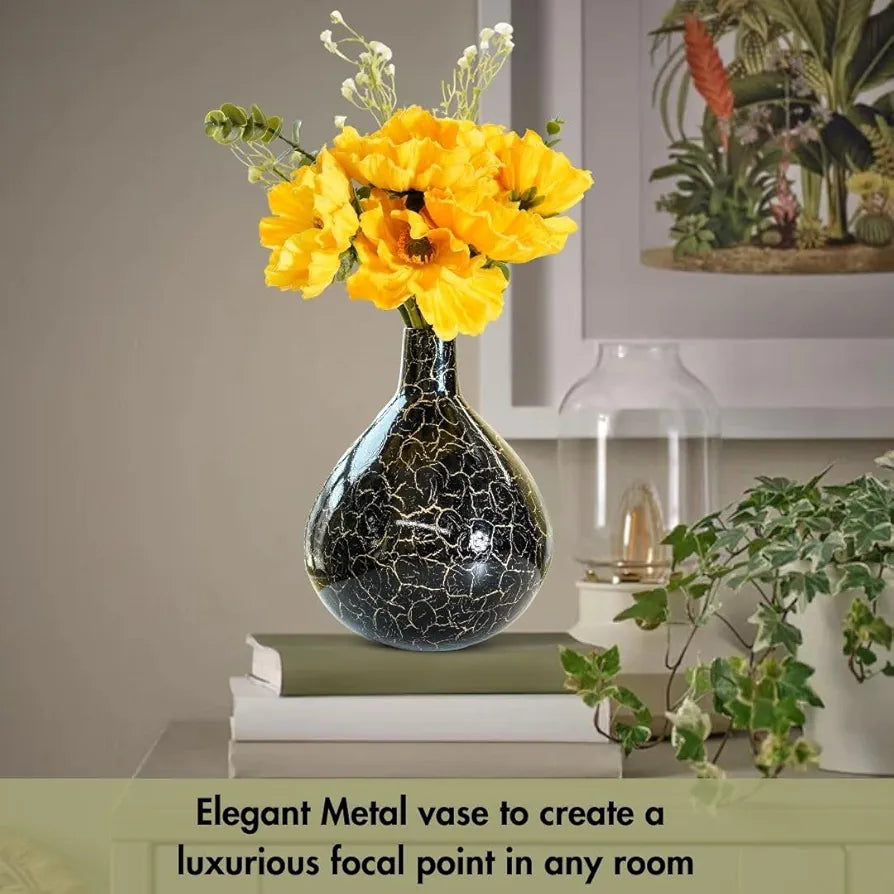 Behoma Metal Flower Vase for Home Decor Bedroom Living Room Office Wedding | Table Decorative Item for Festivals Birthday Crackle Finish Tall Vase 