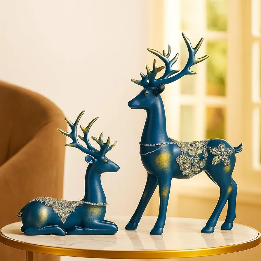 Xtore Creative Resin Golden Reindeer Sculptures | Beautiful Home Decor | Lifts up Energy of Your Room - 