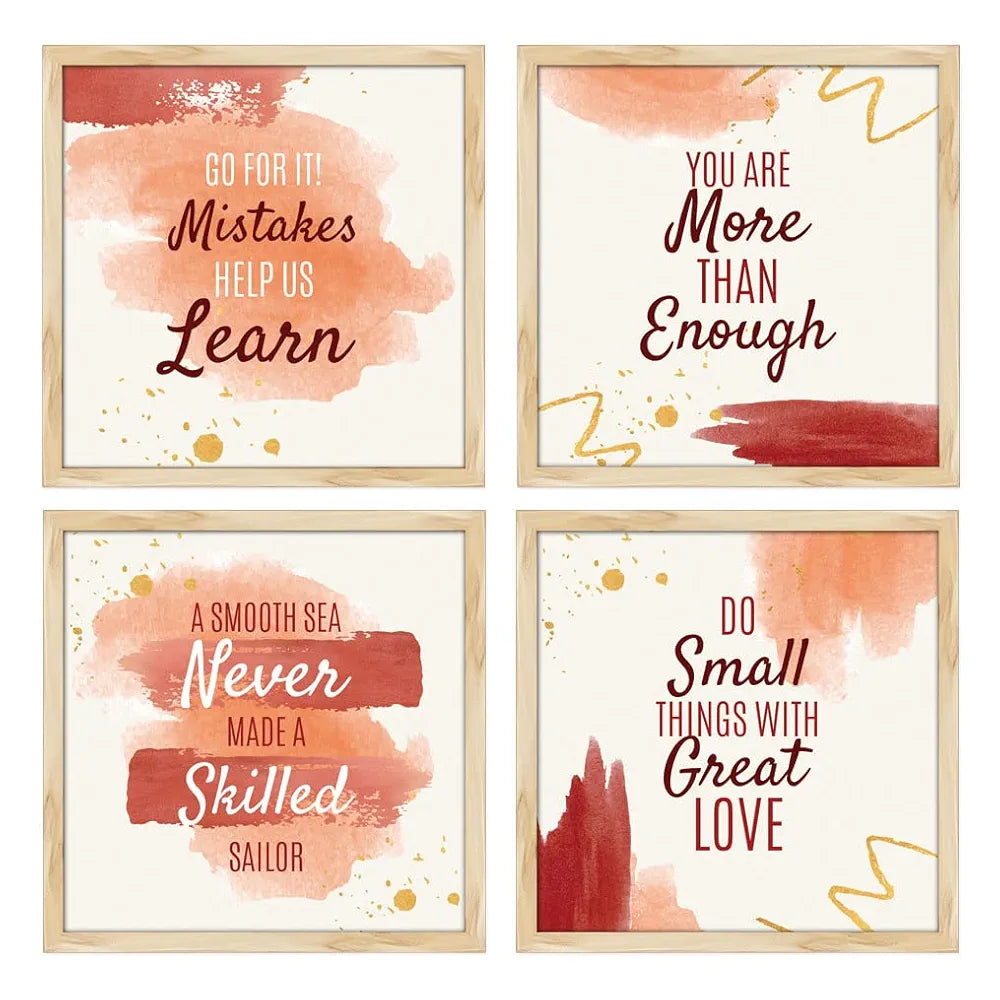 ArtX Paper Motivational Quotes Wall Frame Art Painting, Framed Paintings For Home Office Decor 19 X 19 inches, 9.5 X 9.5 each, Multicolor Posters With Frame, Set of 4 