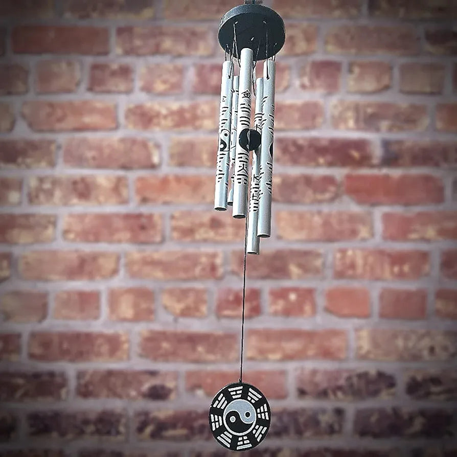 RIPE INDIA Aluminium Feng Shui Vastu Wind Chime 5 Pipe For Balcony Window And Wind Chime 5 Pipe Positive Energy 45 Cm, SILVER