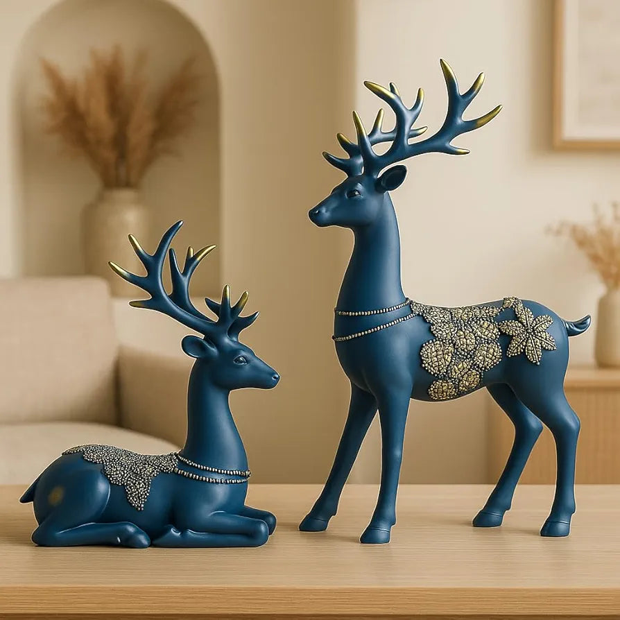 Xtore Creative Resin Golden Reindeer Sculptures | Beautiful Home Decor | Lifts up Energy of Your Room - 