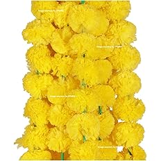 SPHINX Artificial Marigold Fluffy Flowers Garlands for Festive Pooja Wedding Housewarming Diwali Decorations Festival Events Home Table Bedroom Pooja Room (Yellow,Approx. 4.5 to 4.9 ft- 5 Pieces)