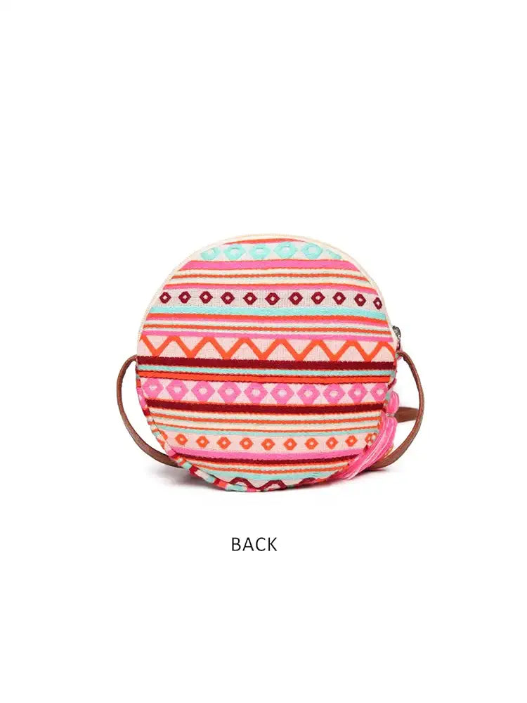 ASTRID Round Textured Sling Bag For Girls With Zip