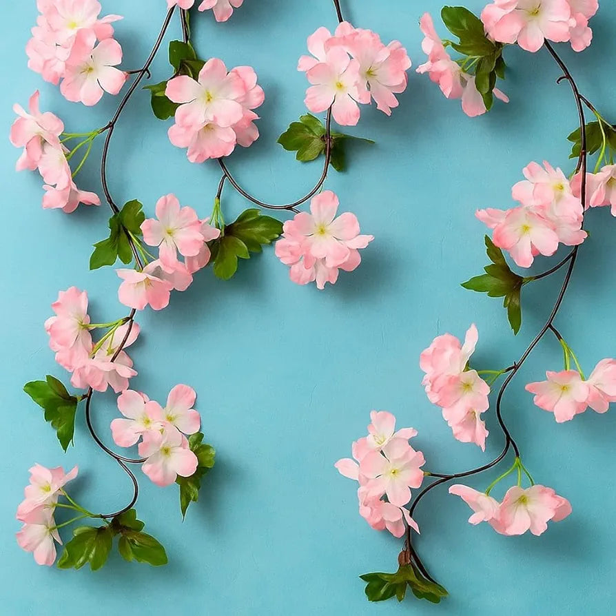 SATYAM KRAFT 1 Lines Artificial Cherry Blossom Rattan Flowers Vine | Hanging Garland for Home, Office, Mandir & Pooja Room | Diwali, Deepawali, Navratri & Wedding Festival Decoration 