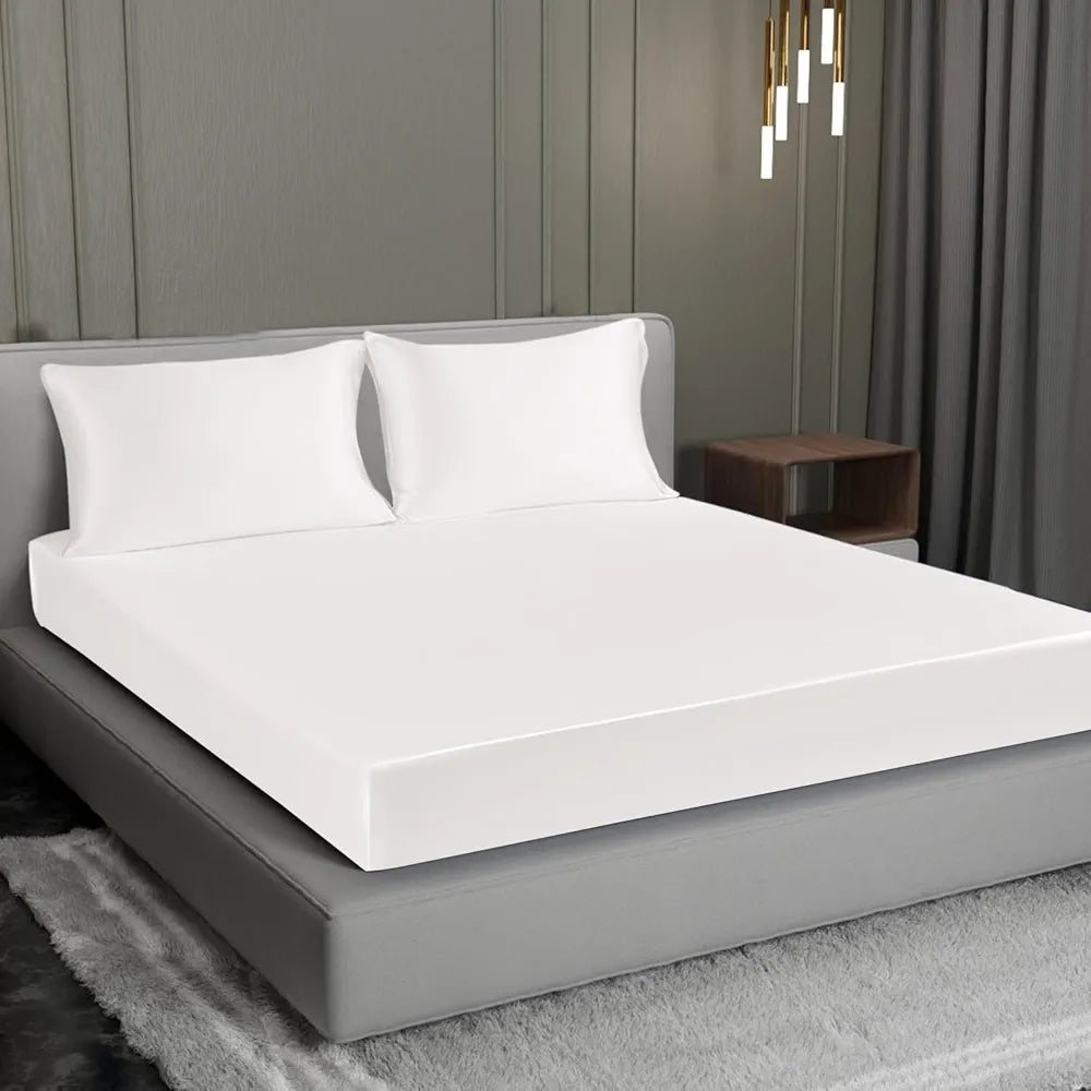 Cloth Fusion Satin Elastic Fitted Bedsheet for Double Bed King Size, Luxury Elastic Bedsheets for King Size Bed with 2 Pillow Covers | H603 | 280 TC