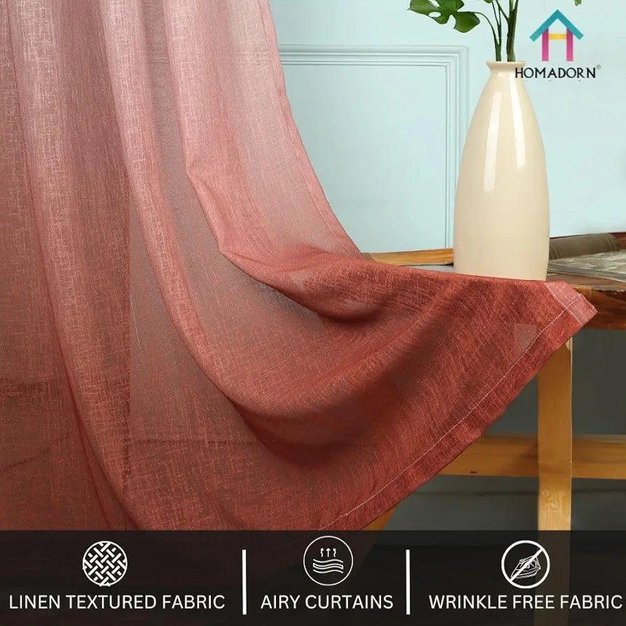 HOMADORN Ombre Printed Linen Textured Sheer Curtains for Living Room, Bedroom, Dining Room, Kitchen, Bathroom 