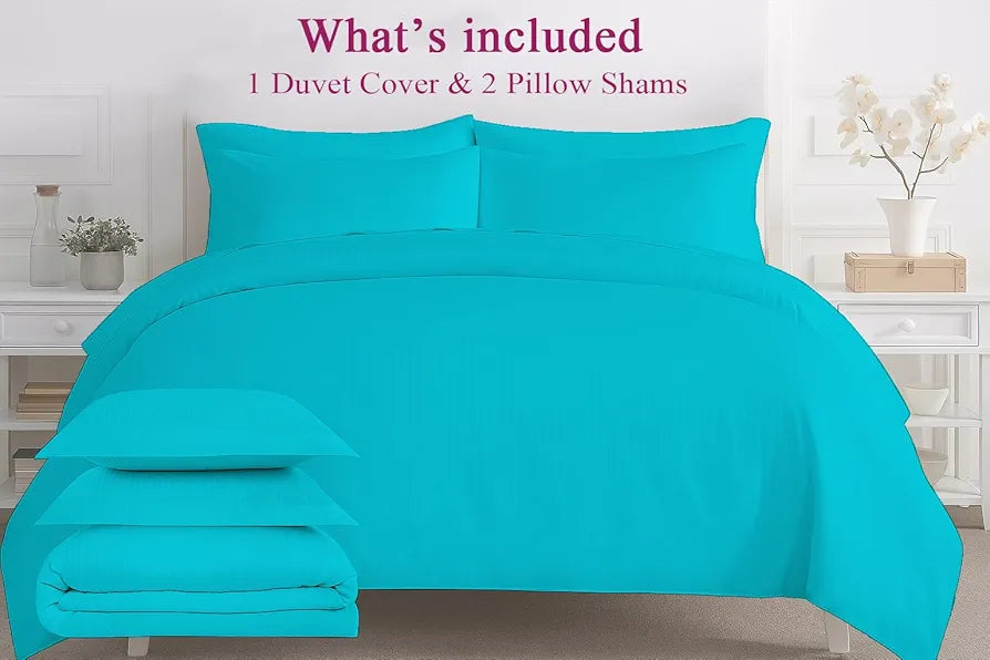 Trance Home Linen Zippered 100% Cotton 200TC Satin Stripe King Size Duvet Cover Quilt Cover Blanket Cover Razai Comforter Cover with 2 Pillow Covers 