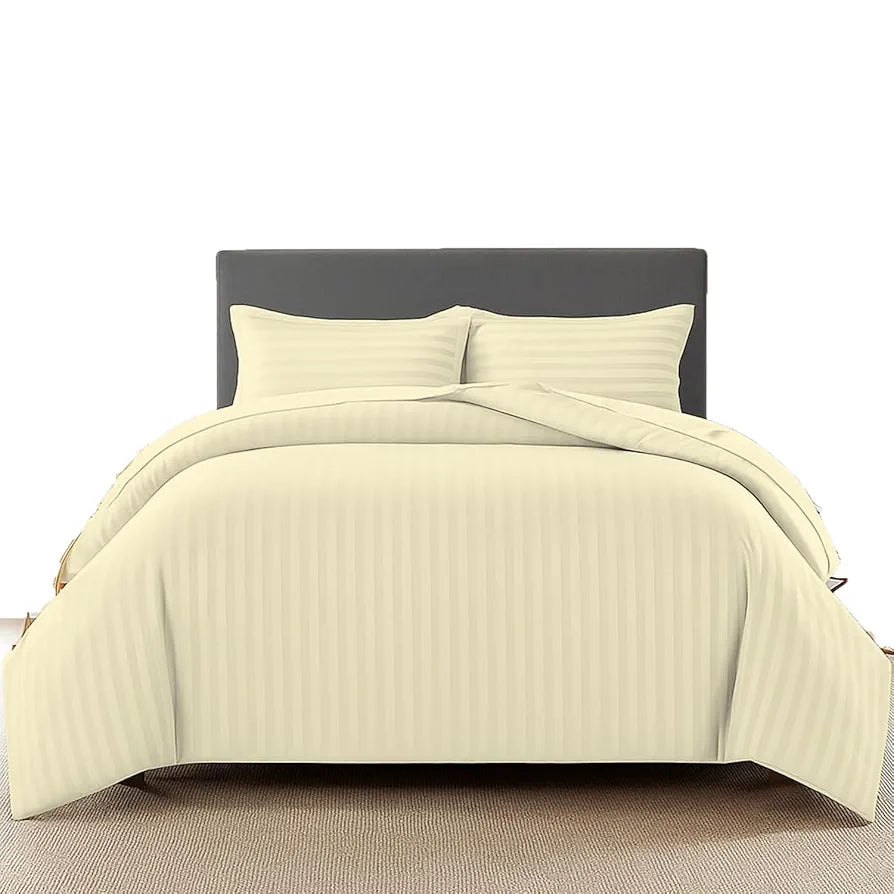 Trance Home Linen Zippered 100% Cotton 200TC Satin Stripe King Size Duvet Cover Quilt Cover Blanket Cover Razia Comforter Cover with 2 Pillow Covers 