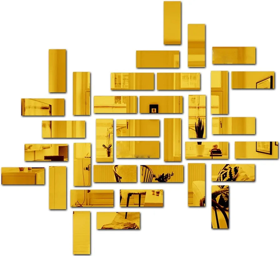 Bikri Kendra Ind - 20 Rectangle Golden Mirror Stickers for Wall Decor, Acrylic Self-Adhesive Stickers
