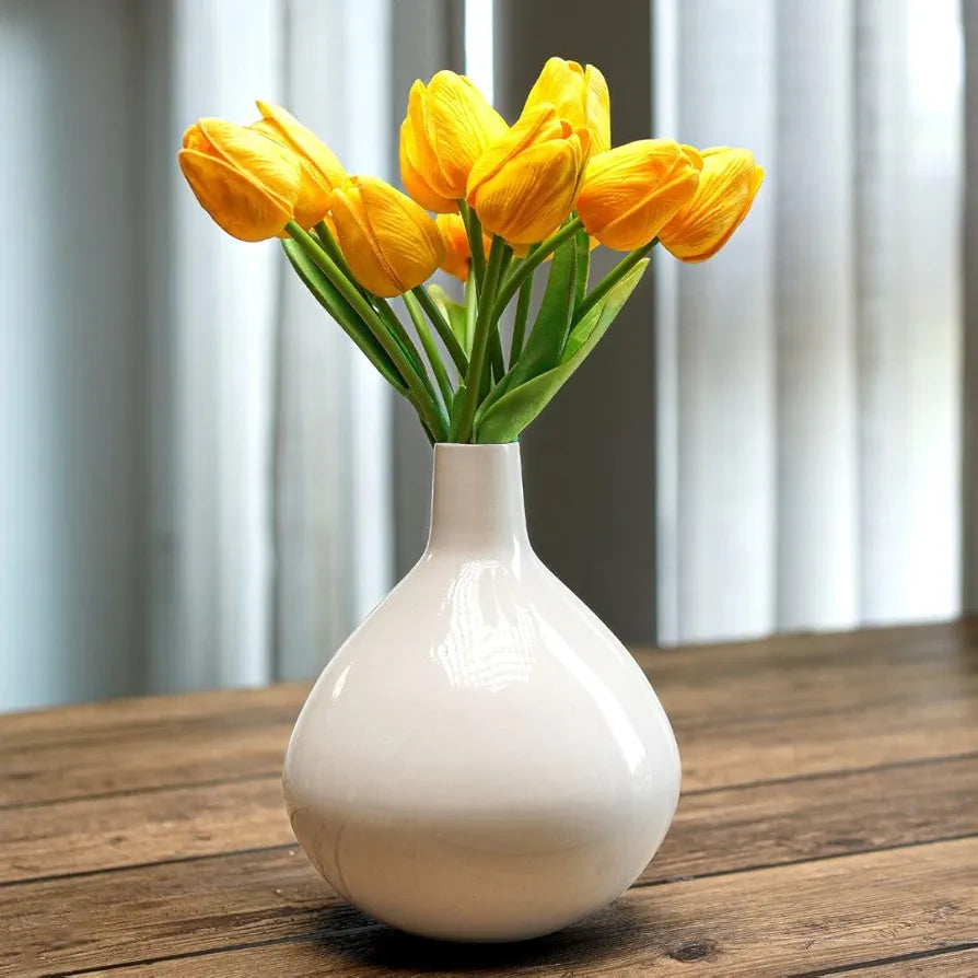 BEHOMA Metal Flower Vase For Home Decor Balcony Living Room Office | Table Decorative Showpiece Item For Festivals Birthday Off White Tall Vase , Round
