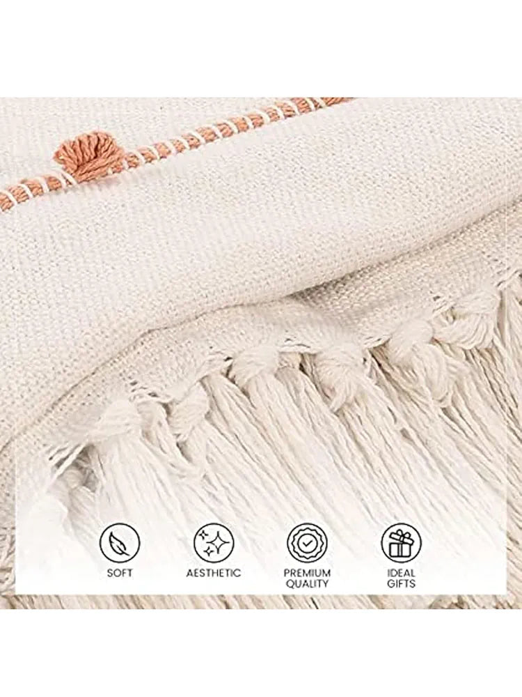 SASHAA WORLD Multicolour Striped Comfort Cotton Throw | Cozy & Stylish Blanket | Ideal for Sofa, Bed, Chair & Living Room | Natural & Beige | 125 x 150 cm